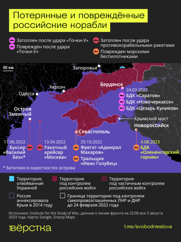 Успешные атаки ВСУ на российские корабли, карта