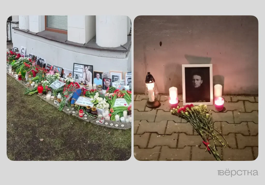 Мемориал Навальному у российского посольства в Варшаве (до и после), Польша. Источник: предоставлено собеседником «Вёрстки».