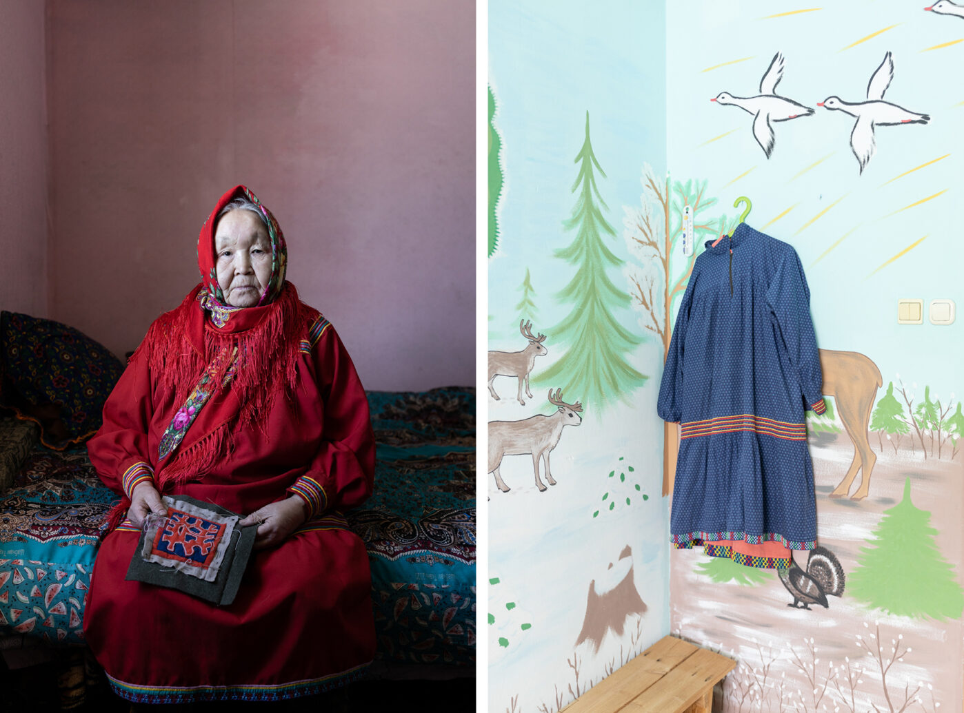 Национальная вышивка народов крайнего севера в&nbsp;одном из&nbsp;домов деревни Нумто