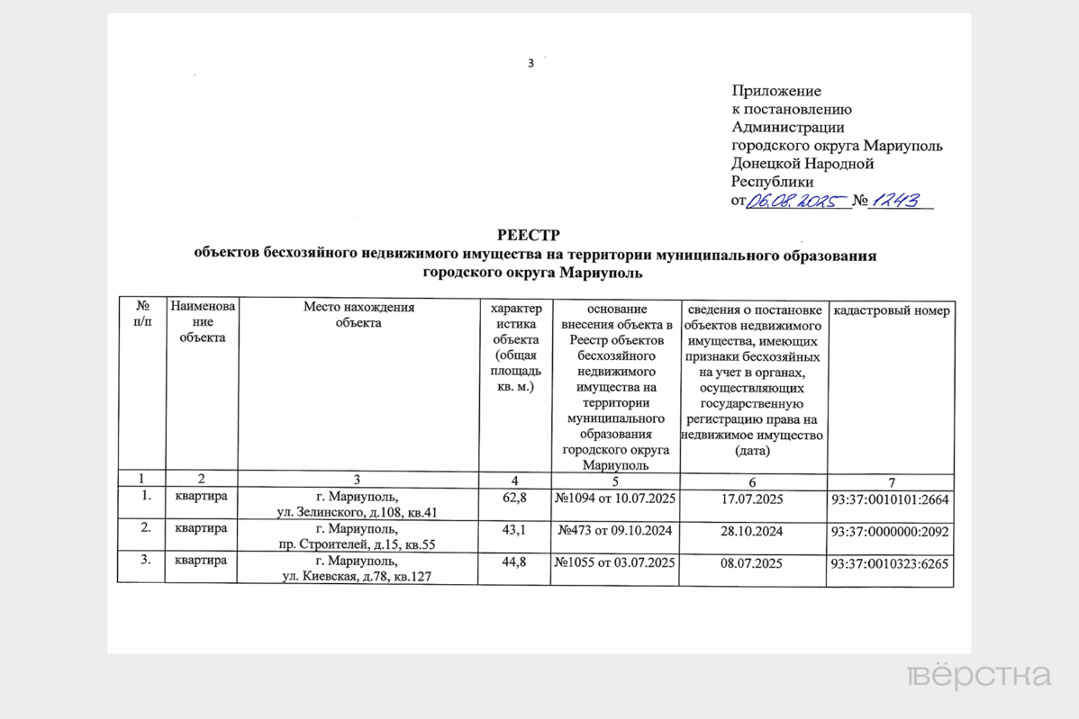 Власти Мариуполя начали проводить инвентаризацию безхозного жилья. У&nbsp;многих перешедших в&nbsp;муниципальную собственность квартир есть законные владельцы, уехавшие из&nbsp;города