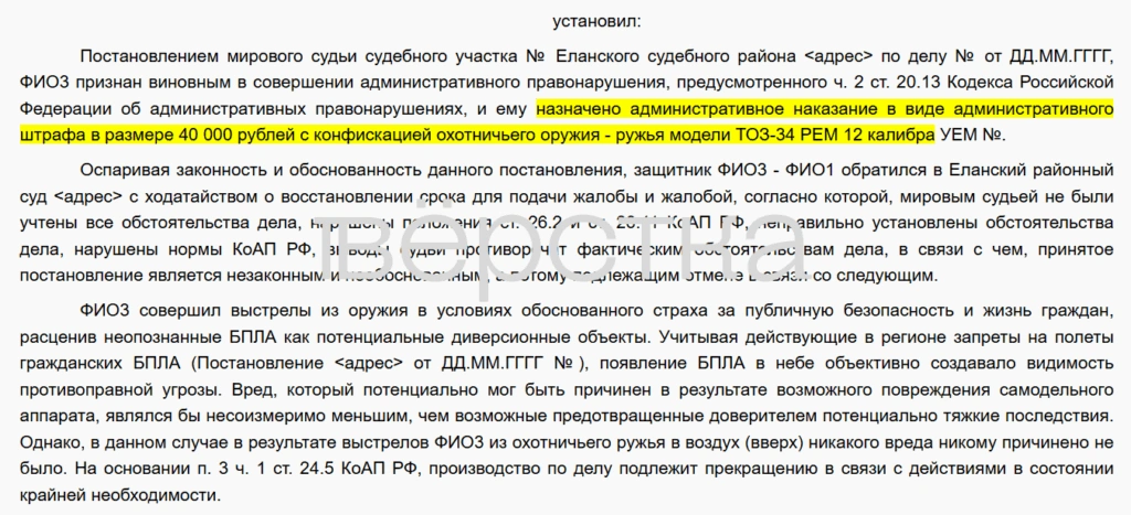 Суд оштрафовал пенсионера, который пытался самостоятельно сбить БПЛА